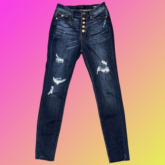 Judy Blue Dark Wash Skinny Fit Distressed Jeans Size 25x29 - Picture 1 of 6